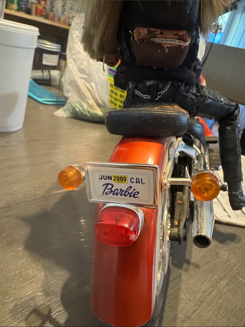 Harley-Davidson Black and Orange Barbie Doll Jacket on Motorcycle - Picture 13 of 13